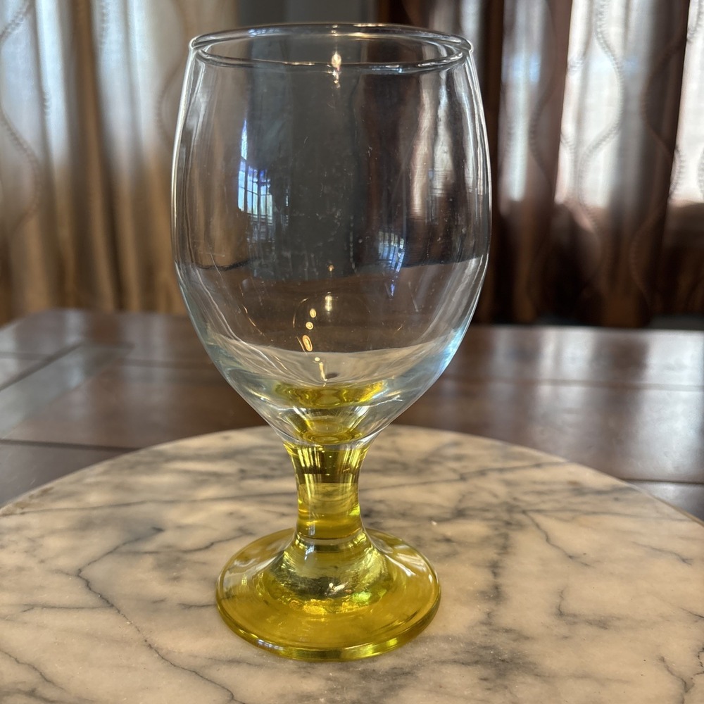 VTG Artisan Citrus Yellow Footed Pedestal Handblown Wine Glass Water Goblet